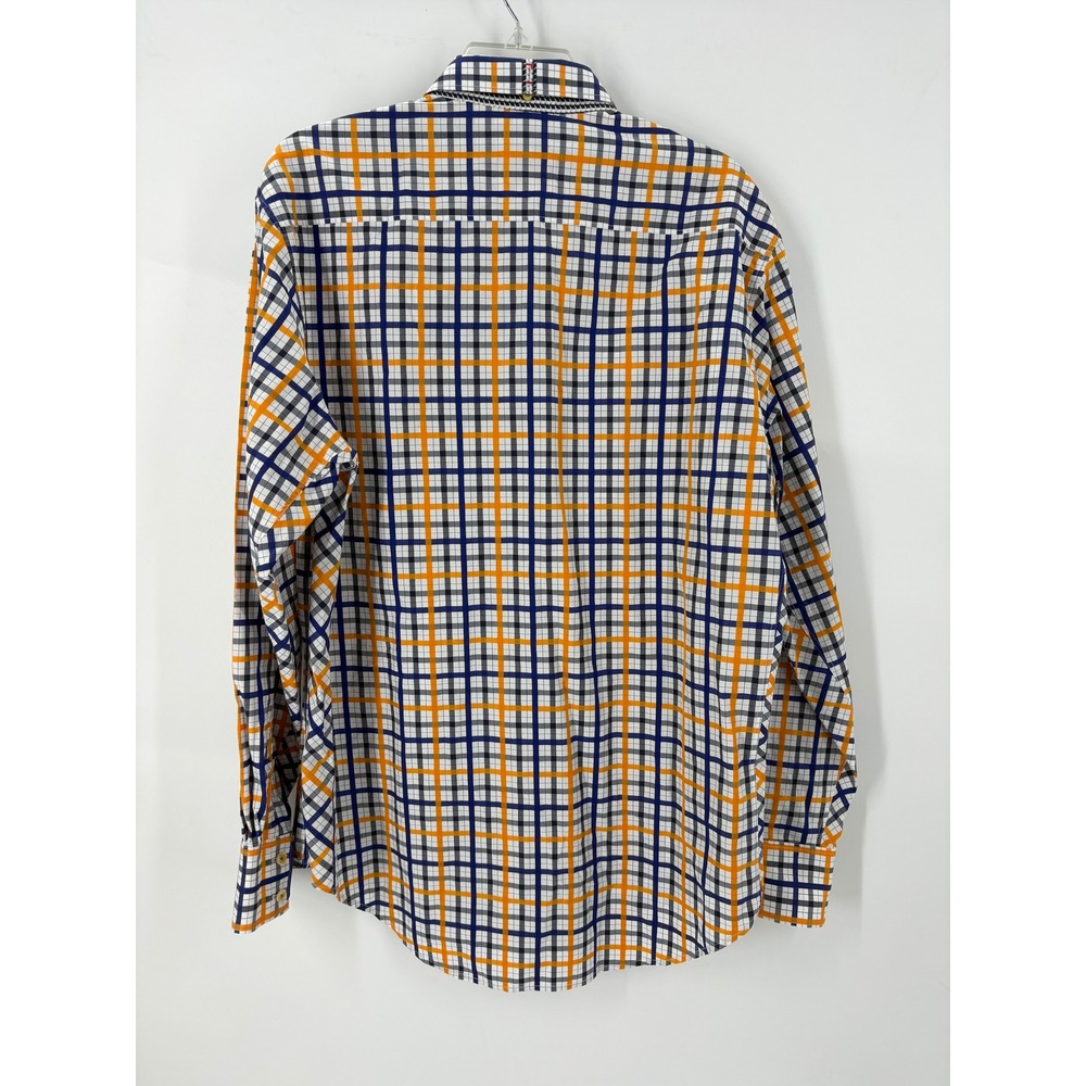 Robert Graham Men's L/G Plaid Long Sleeve Button Up Shirt Orange Navy Green - Picture 4 of 11